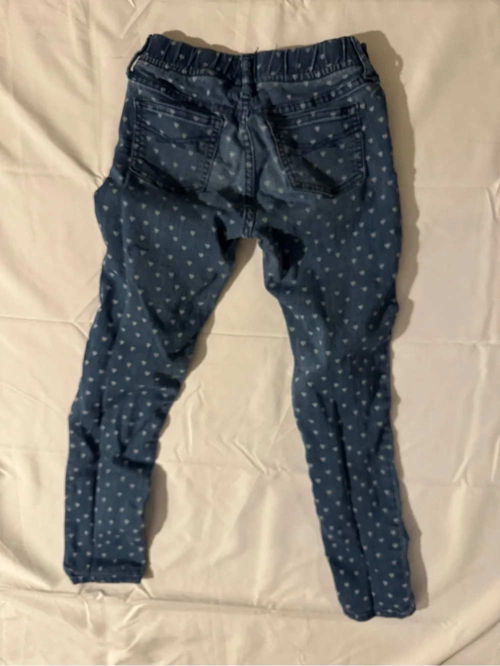 Safety Hem Heart Print Skinny Jeans - Blue